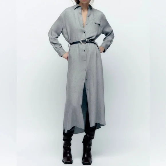 ★ZARA★ DRESS WITH MATCHING BELT BELTED TIE DRESS - Gray green | ZARA United States